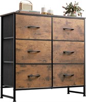 $58  WLIVE Fabric Dresser  6 Drawer  Rustic Brown