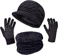 3-Pieces Winter Hat Gloves Scarf Set, Knit Warm Be
