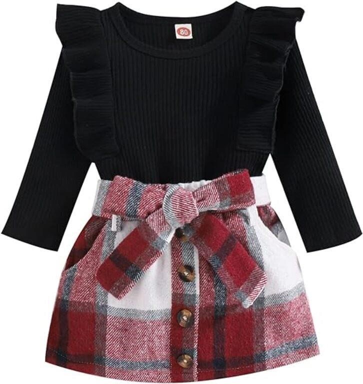 Noubeau Toddler Baby Girls Plaid Outfits Knit Ribb