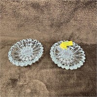Pair of Vtg Clear Glass Sunflower Candle Holders
