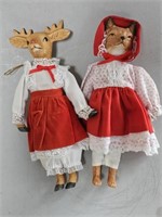 Vintage Christmas Fox, Deer Ornaments Porcelain