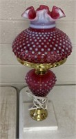 16in. fenton cranberry hobnail lamp working