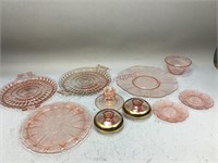 Pink Depression Plates, Candle Holders & More