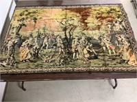 Vintage Tapestry with Hunting & Fishing Scene