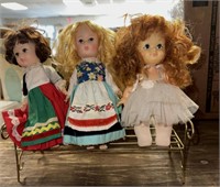 Miscellaneous lot of plastic dolls and bench