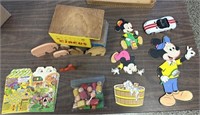 Mixed lot of vtg. wooden  toys , wall decor, etc