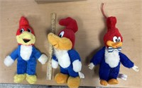 3 Woody Woodpecker stuffed dolls