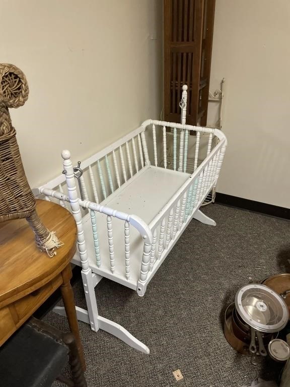 swinging baby cradle  wood  43" x 22" 38 tall