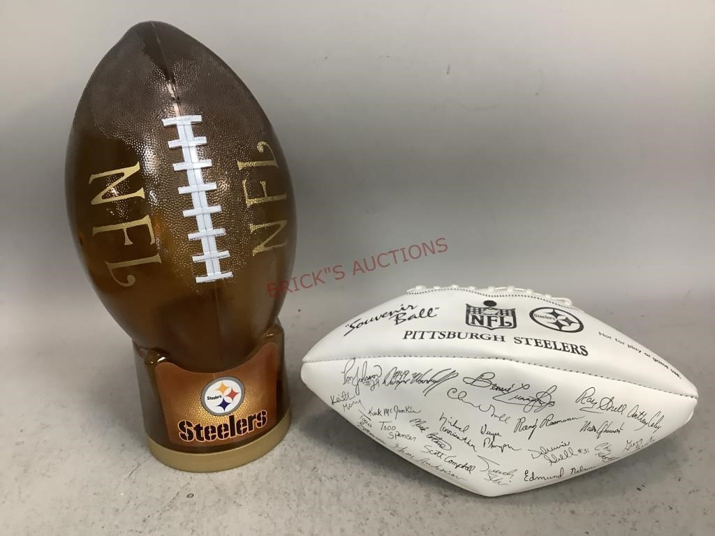 Pittsburgh Steelers Coin Bank & Signed Football