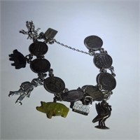 Antique Silver Charm Bracelet with Coins