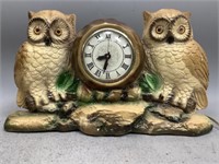 Decorative Chalk Ware Owl Mantle Clock