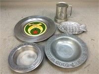Metal Collectors Plates and Stein