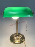 Emerald Green Glass and Brass Bankers Lamp