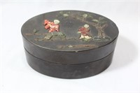 A Vintage Chinese Jade and Hardstone Lacquer Box