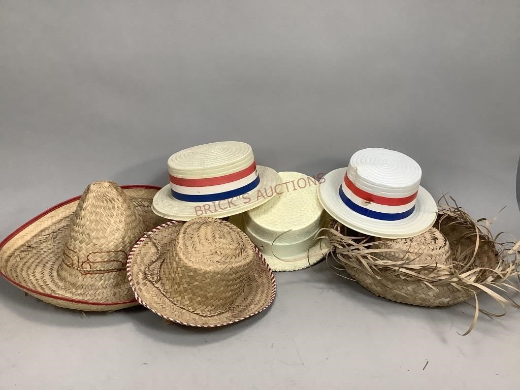 Assorted Straw Hats, Plastic Hats and More