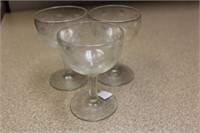 Set of 3 Mold and Etched Glass Goblets
