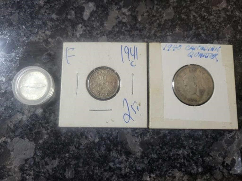 1940 CDN QUARTER/1941 CDN DIME/1967 CDN DIME COINS