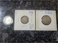 1940 CDN QUARTER/1941 CDN DIME/1967 CDN DIME COINS