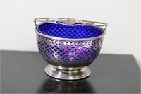 A Sterling and Cobalt Blue Glass Basket