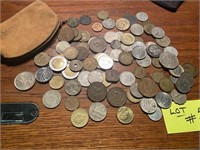 OLD FOREIGN COINS & LEATHER POUCH