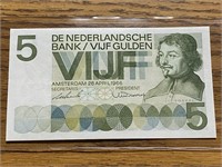 1966 NETHERLANDS 5 GULDEN BANK NOTE