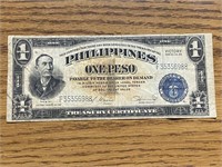 1922 PHILIPPINES 1 PESO SILVER BANK NOTE