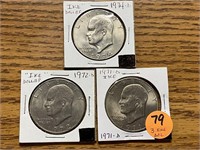 1971, 72 & 74D IKE U.S. DOLLAR COINS