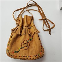 Handmade Beaded Pouch/Bag, Deer Skin - Used