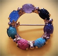 VINTAGE CARVED SEMI-PRECIOUS SCARAB BROOCH