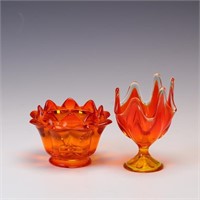 Two orange Mid Century art glass