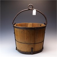 Large Heavy Primitive wooden and cast iron bucket