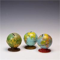 Three vintage small tin globes
