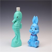 Vintage Plastic Bunny Bank and a seahorse bottle