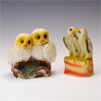 Vintage chalkware of eagles and owls