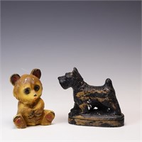 Vintage dog and bear chalkware