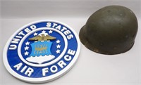 Army Helmet Liner, Wood U.S. Air Force Sign