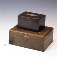 Two vintage wooden metal line humidors