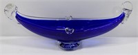 Vintage Cobalt Blue Art Glass Gondola Ashtray