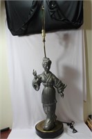 A Vintage Chinese Pewter Figeral Lady Statue Lamp