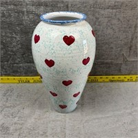 Italian Ceramic Vase with Sponged Glaze & Hearts