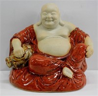 Laughing Buddah Earthenware Statue 10" H