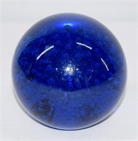 Cobalt Blue Art Glass Sphere Paperweight 4"