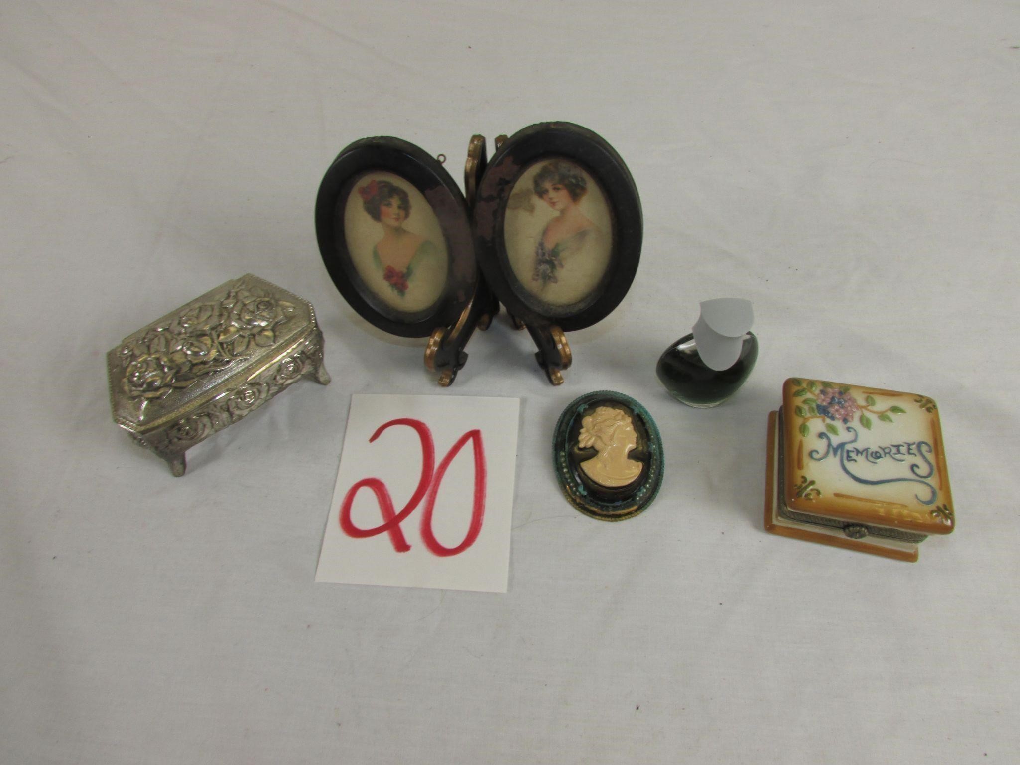Dresser Items - Vintage Cameo Pin - Trinket Boxes