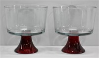 Vintage Set of 2 MCM Ruby Red Pedestal Trifle Bowl