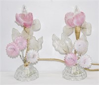 Pair Vintage Glass Flower Night Stand Lamps *Note