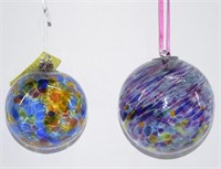 2 Pc Kitras Art Glass Calico Balls