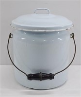 Vintage Light Blue Enamelware Chamber Pot w Lid