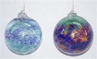 2 Pc Art Glass Decorative Balls - 3.5"