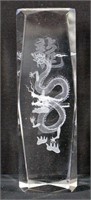 Etched Crystal Dragon Block - 6" H