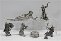 6 Pc Assorted Wizard Pewter Figurines